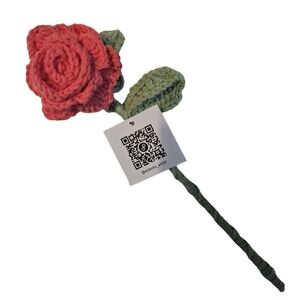 Hand Crafted Soft Red Crochet Rose Faux Floral Shelf Decor Hand Knit Crochet Art